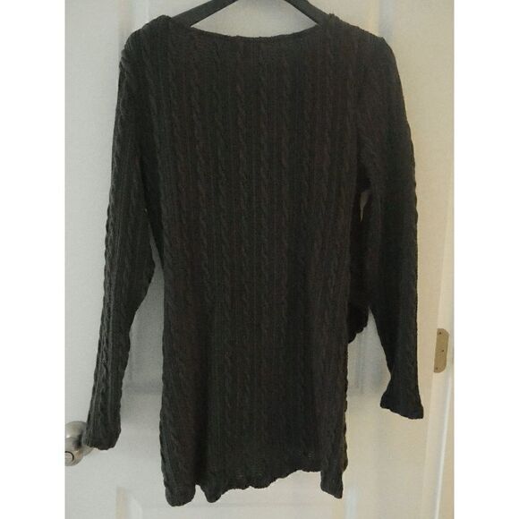 Suzanne Betro Charcoal Cable-Stitch Long-Sleeve Surplice Top M - Picture 5 of 9